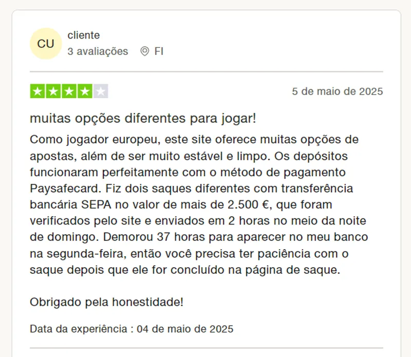 Destaca-se o grande número de jogos no casino e a facilidade de levantamento dos ganhos