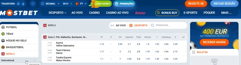 Dota 2 no site MostBet