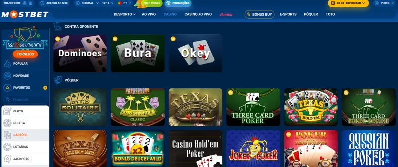 Jogos de cartas no site MostBet