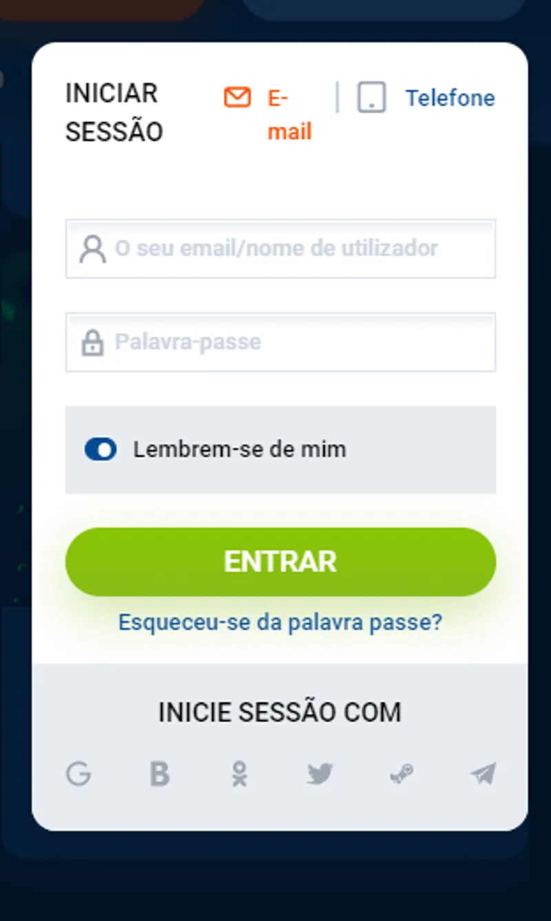 Faça login no site para utilizadores registados