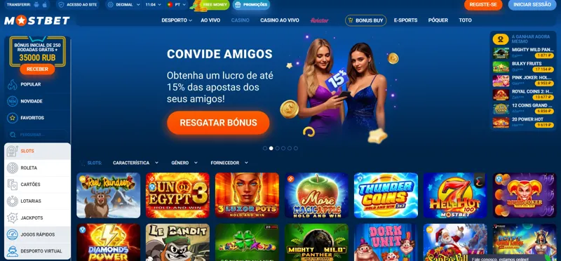 Secção de jogos no site MostBet